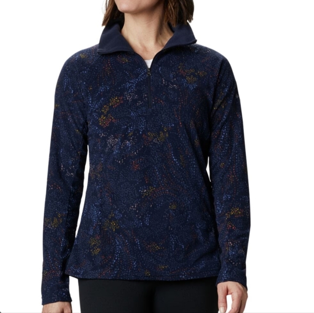 Columbia Dark Blue Dot Print Quarter Zip Fleece Jacket Size Small